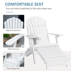 Outsunny Folding Adirondack Chair with Pull Out Ottoman, Outdoor Fir Wood Fire Pit Chair with Footrest, Porch Fanback Lounge
