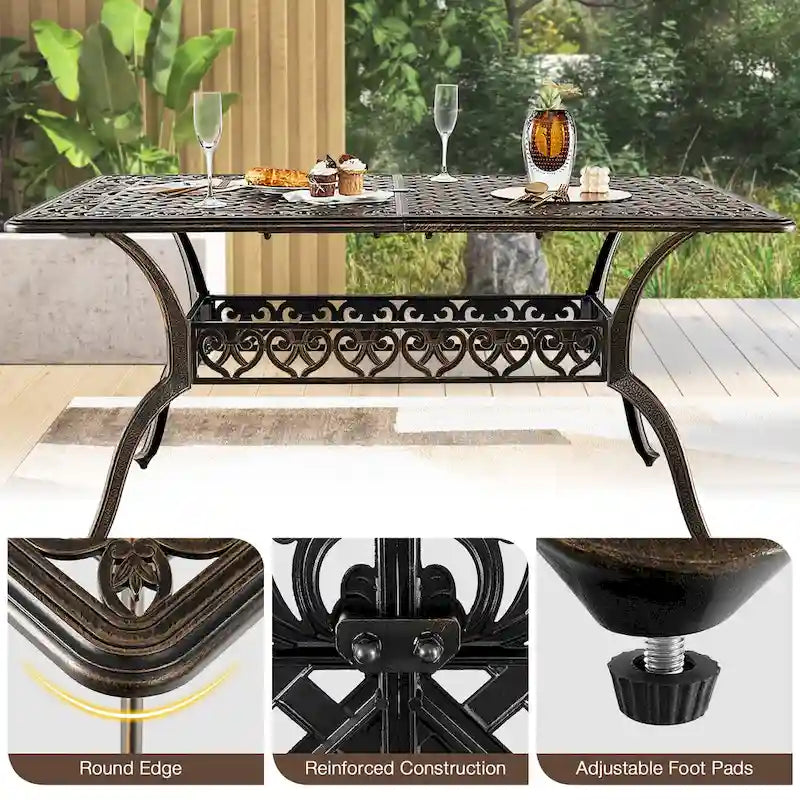 59 Outdoor Dining Table All-Weather Cast Aluminum Umbrella Hole
