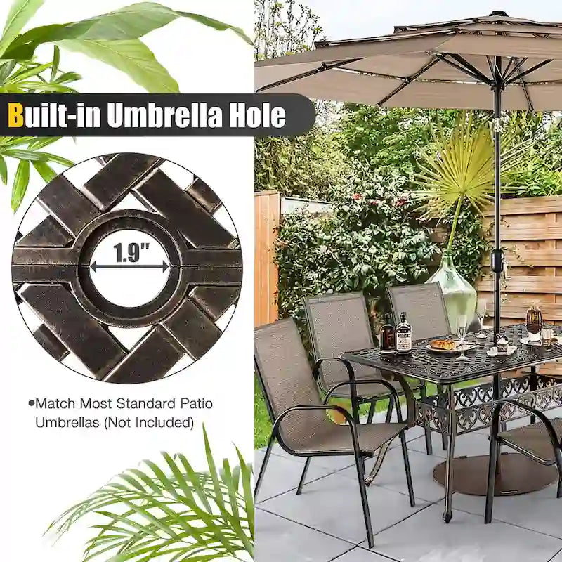 59 Outdoor Dining Table All-Weather Cast Aluminum Umbrella Hole