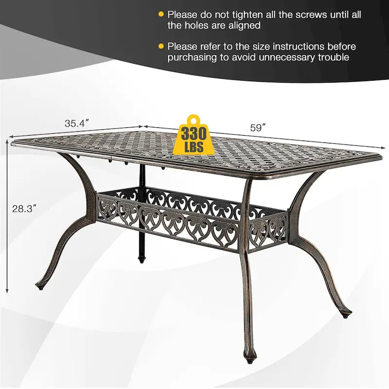59 Outdoor Dining Table All-Weather Cast Aluminum Umbrella Hole