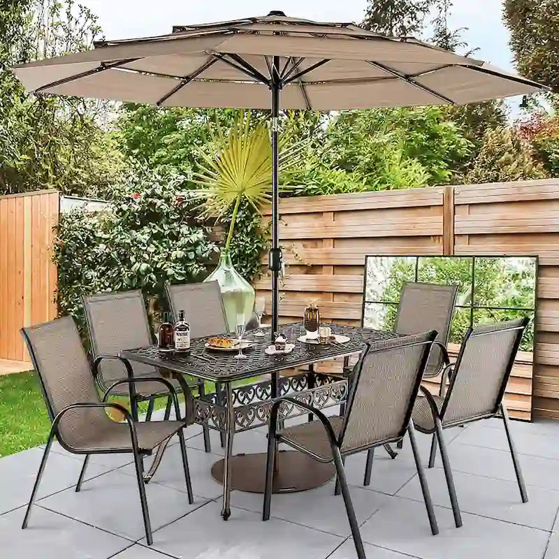 59 Outdoor Dining Table All-Weather Cast Aluminum Umbrella Hole