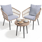 Moasis 3 Pieces Outdoor Wicker Rattan Patio Conversation Bistro Set