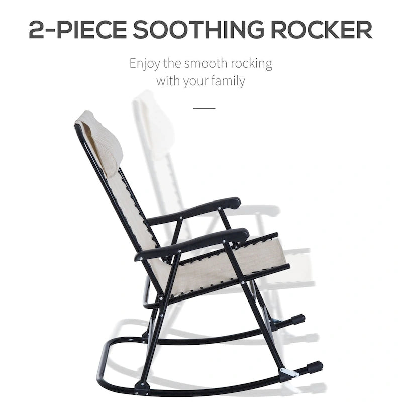 Outsunny Rocking Chair Set with Breathable Mesh Fabric, Pillow, Cream White