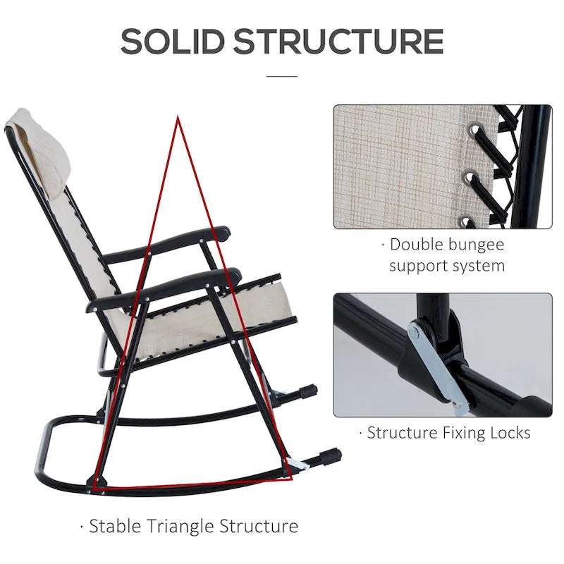 Outsunny Rocking Chair Set with Breathable Mesh Fabric, Pillow, Cream White