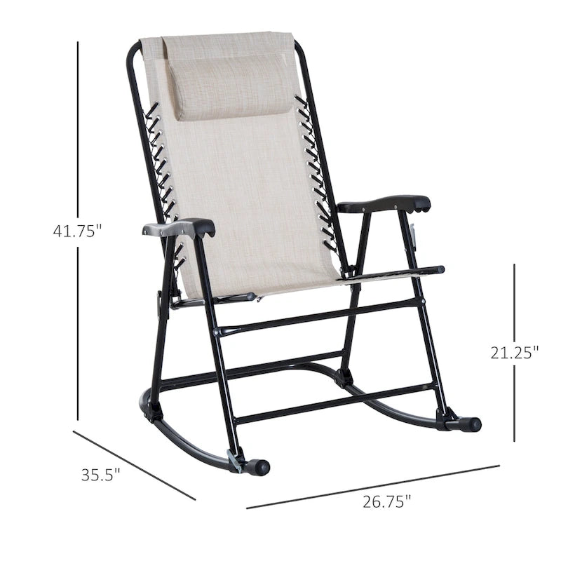 Outsunny Rocking Chair Set with Breathable Mesh Fabric, Pillow, Cream White