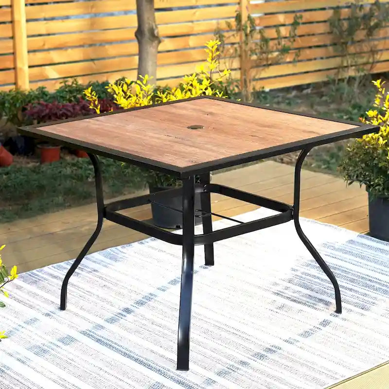 MAISON ARTS Outdoor Square Wood-like Dining table with 1.57 Umbrella Hole