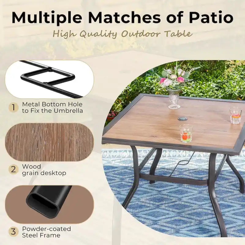 MAISON ARTS Outdoor Square Wood-like Dining table with 1.57 Umbrella Hole