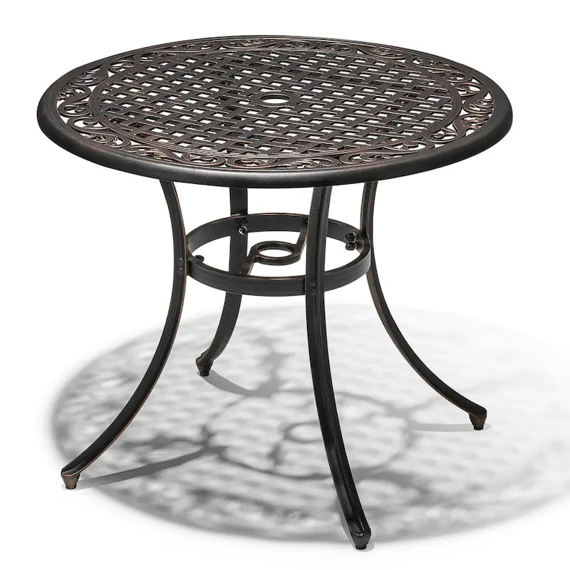 NUU GARDEN 35 Patio Cast Aluminum Dining Table with Umbrella Hole