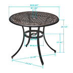 NUU GARDEN 35 Patio Cast Aluminum Dining Table with Umbrella Hole
