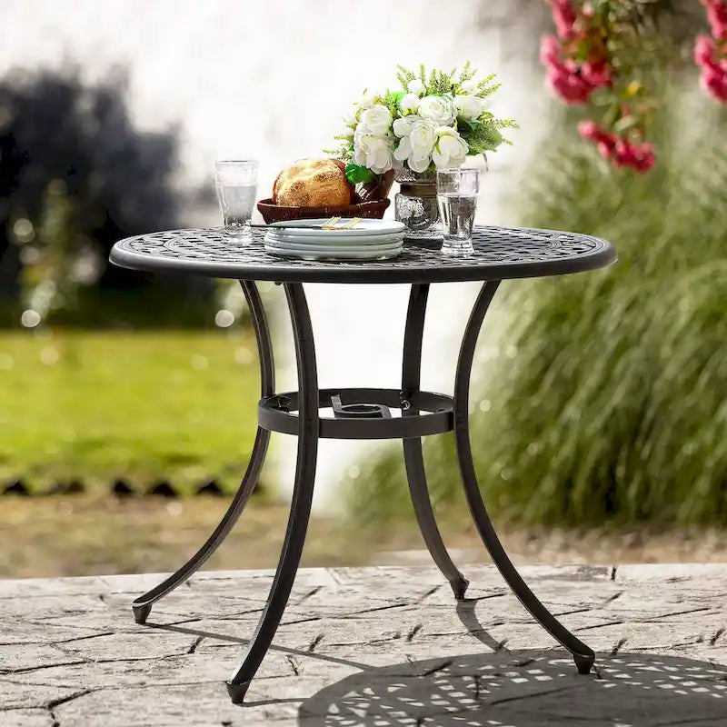 NUU GARDEN 35 Patio Cast Aluminum Dining Table with Umbrella Hole