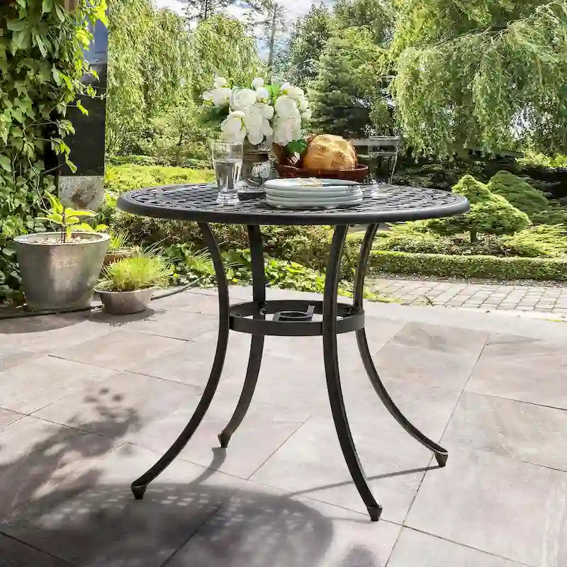 NUU GARDEN 35 Patio Cast Aluminum Dining Table with Umbrella Hole