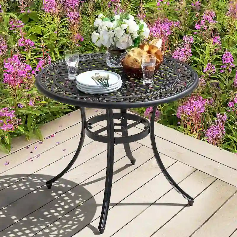 NUU GARDEN 35 Patio Cast Aluminum Dining Table with Umbrella Hole