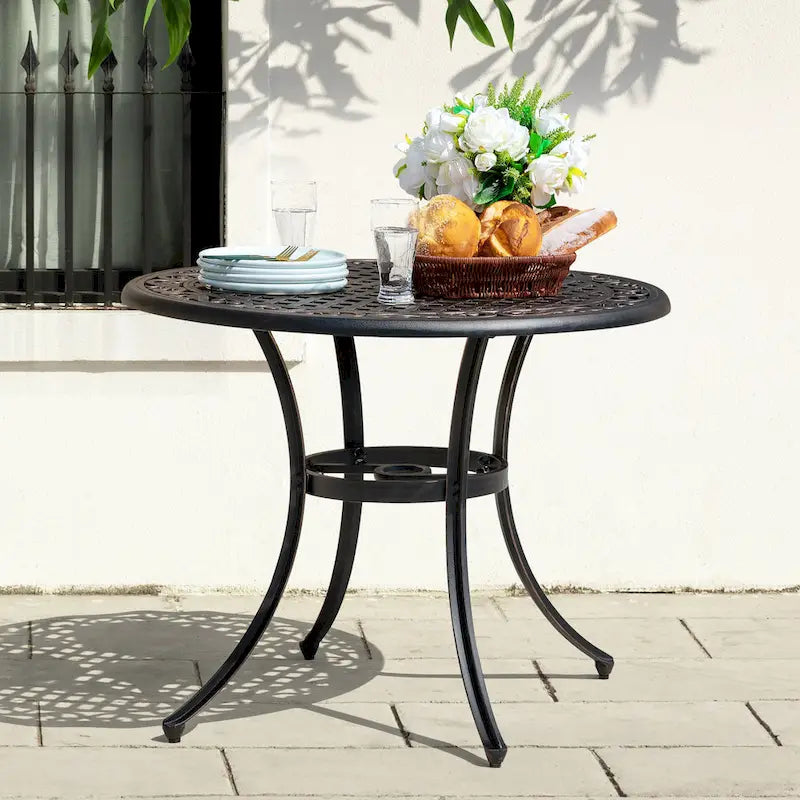 NUU GARDEN 35 Patio Cast Aluminum Dining Table with Umbrella Hole