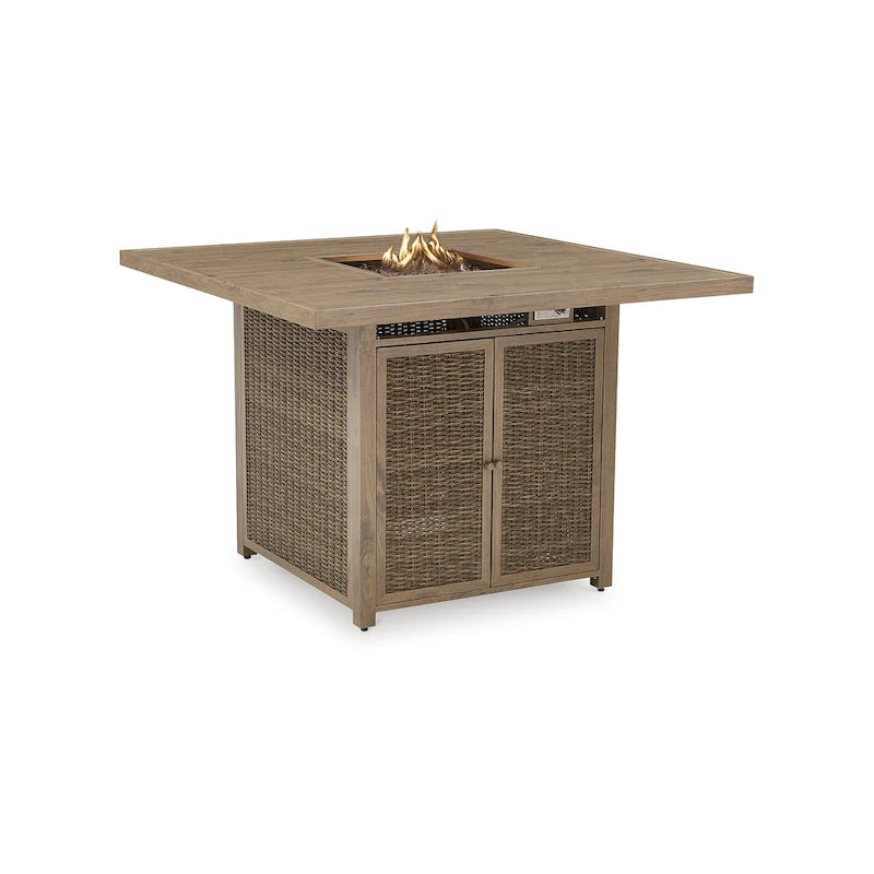 Signature Design by Ashley Walton Bridge Driftwood Outdoor Bar Table with Fire Pit - 55.75 W x 55.75 D x 39.13 H