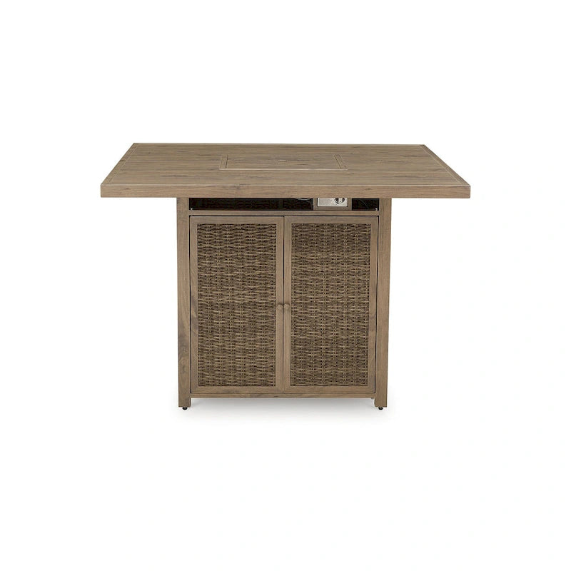Signature Design by Ashley Walton Bridge Driftwood Outdoor Bar Table with Fire Pit - 55.75 W x 55.75 D x 39.13 H