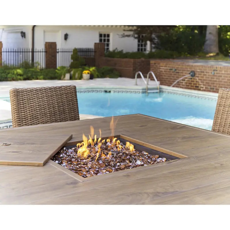 Signature Design by Ashley Walton Bridge Driftwood Outdoor Bar Table with Fire Pit - 55.75 W x 55.75 D x 39.13 H