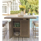 Signature Design by Ashley Walton Bridge Driftwood Outdoor Bar Table with Fire Pit - 55.75 W x 55.75 D x 39.13 H