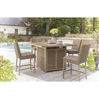 Signature Design by Ashley Walton Bridge Driftwood Outdoor Bar Table with Fire Pit - 55.75 W x 55.75 D x 39.13 H