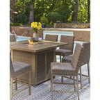 Signature Design by Ashley Walton Bridge Driftwood Outdoor Bar Table with Fire Pit - 55.75 W x 55.75 D x 39.13 H