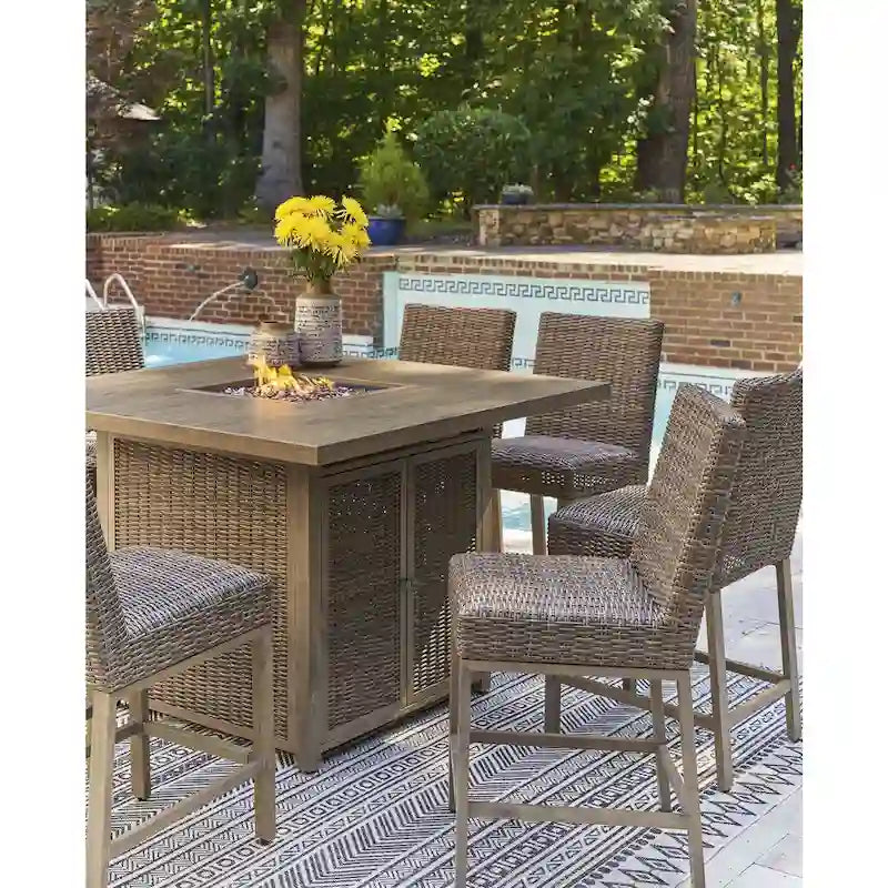 Signature Design by Ashley Walton Bridge Driftwood Outdoor Bar Table with Fire Pit - 55.75 W x 55.75 D x 39.13 H