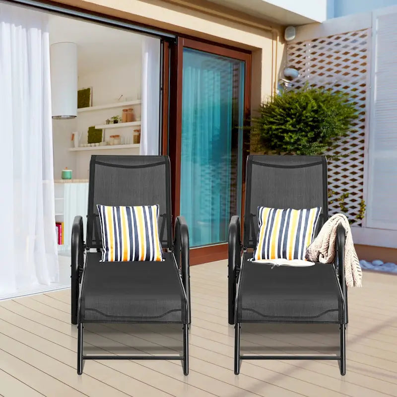 Set of 2 Outdoor Patio Lounge Chair Adjustable Chaise Recliner