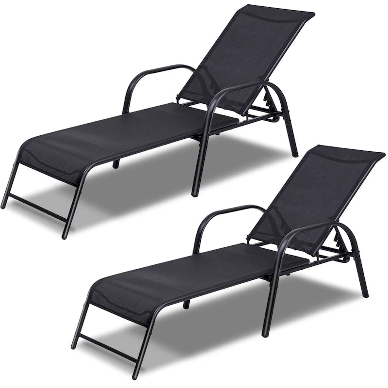 Set of 2 Outdoor Patio Lounge Chair Adjustable Chaise Recliner