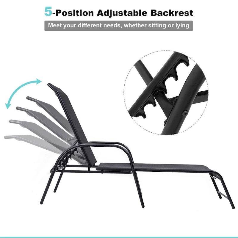 Set of 2 Outdoor Patio Lounge Chair Adjustable Chaise Recliner