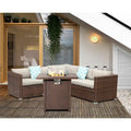 COSIEST 4-Piece Outdoor Patio Funiture Wicker Setional Set with Metal Fire Table