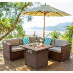 COSIEST 4-Piece Outdoor Patio Funiture Wicker Setional Set with Metal Fire Table