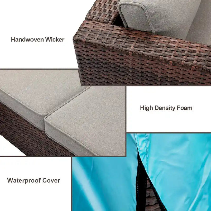 COSIEST 4-Piece Outdoor Patio Funiture Wicker Setional Set with Metal Fire Table
