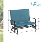2 Seats Patio Glider Bench with 42 High Backrest Comfortable Sling Fabric & Powder Coated Steel Frame, Peacock Blue