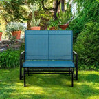 2 Seats Patio Glider Bench with 42 High Backrest Comfortable Sling Fabric & Powder Coated Steel Frame, Peacock Blue