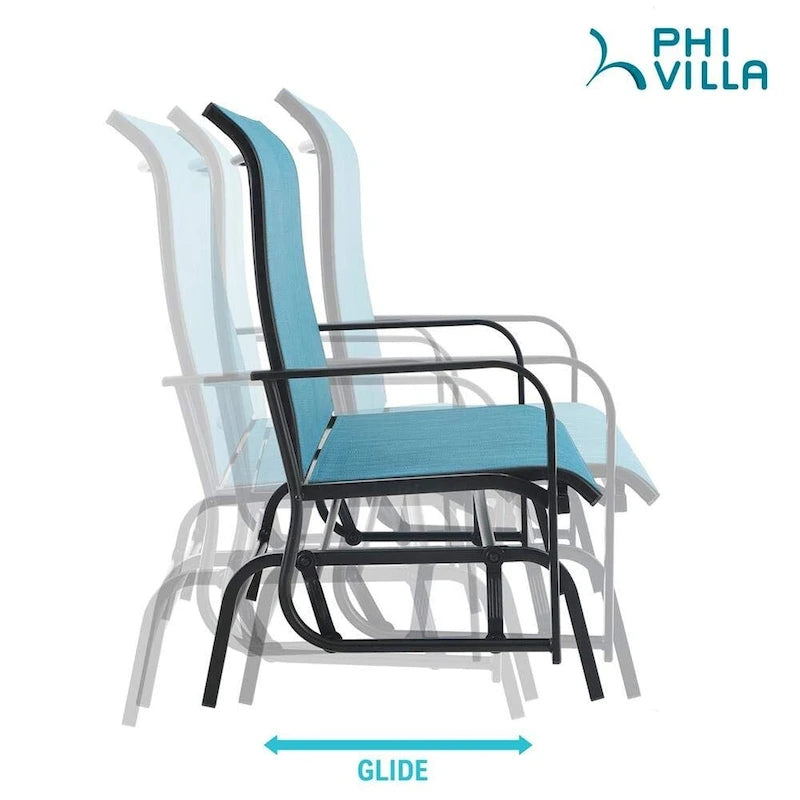 2 Seats Patio Glider Bench with 42 High Backrest Comfortable Sling Fabric & Powder Coated Steel Frame, Peacock Blue