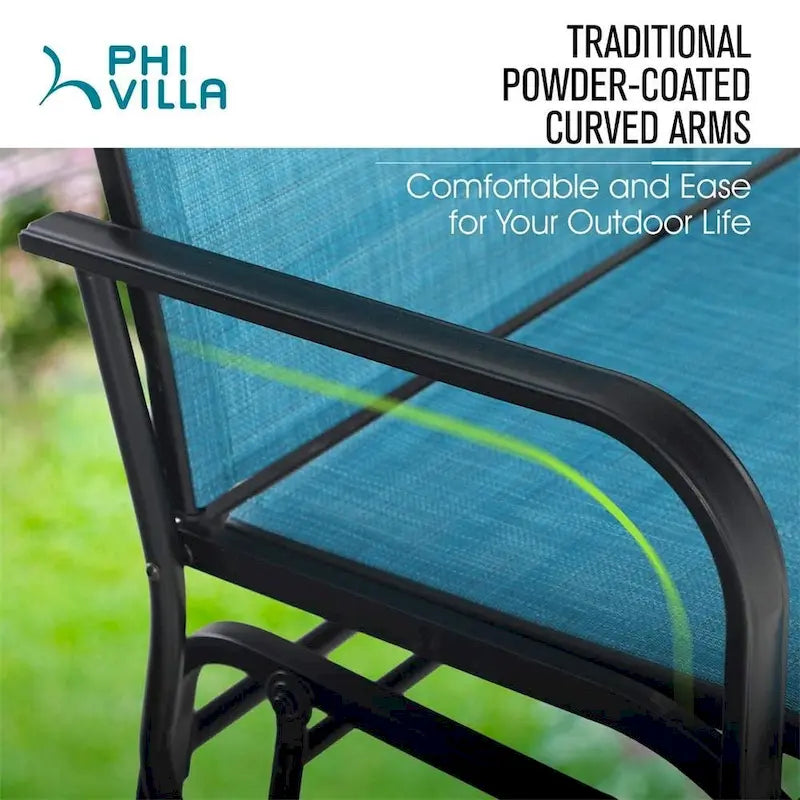 2 Seats Patio Glider Bench with 42 High Backrest Comfortable Sling Fabric & Powder Coated Steel Frame, Peacock Blue