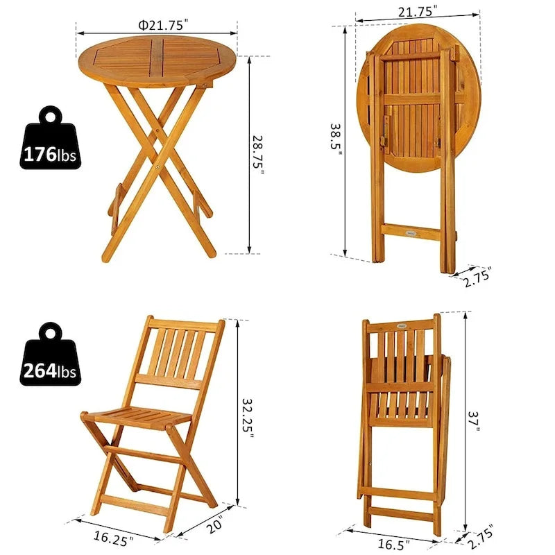 Outsunny 3 Piece Folding Acacia Wood Patio Bistro Set