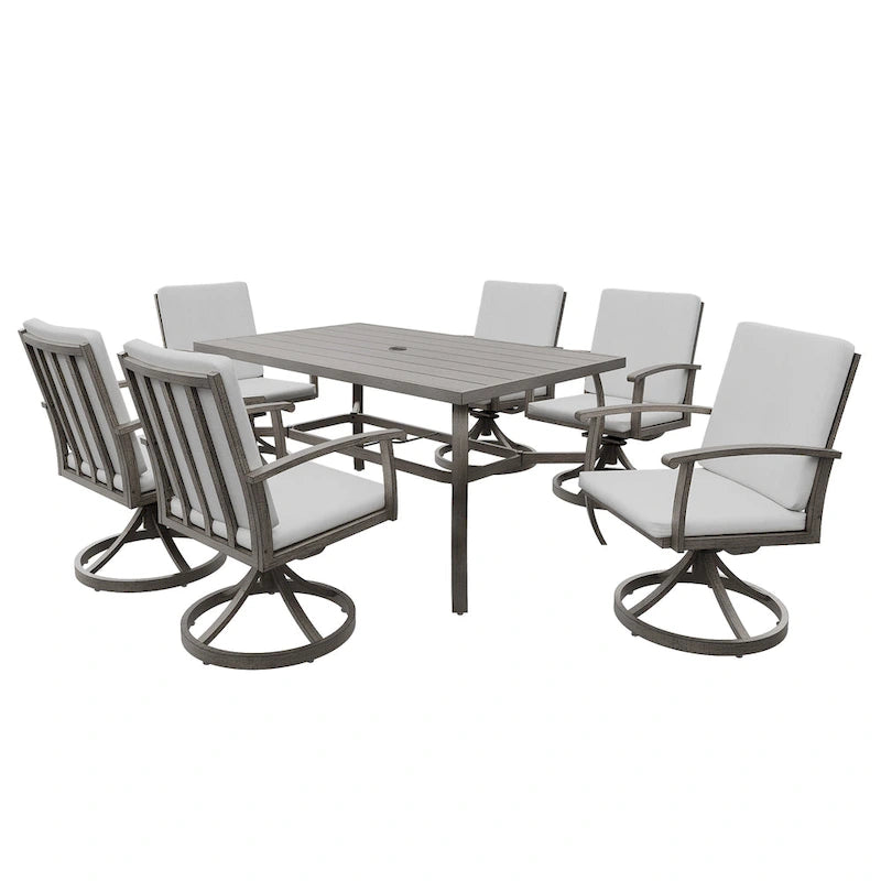 EGEIROS LIFE AluLux 7-Piece Aluminum Patio Dining Set with 6 Swivel Dining Chairs and Washable Cushions