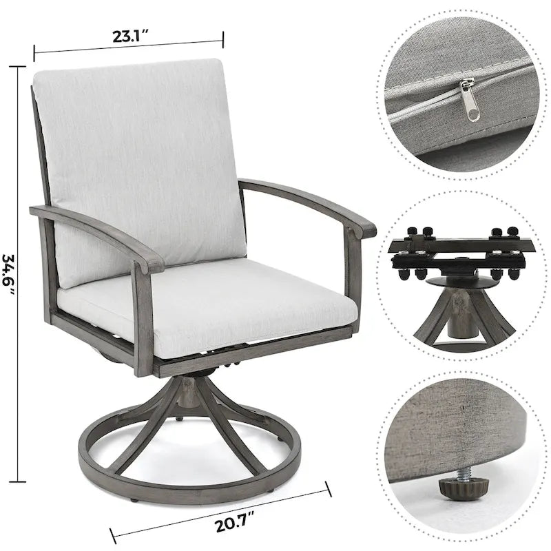 EGEIROS LIFE AluLux 7-Piece Aluminum Patio Dining Set with 6 Swivel Dining Chairs and Washable Cushions