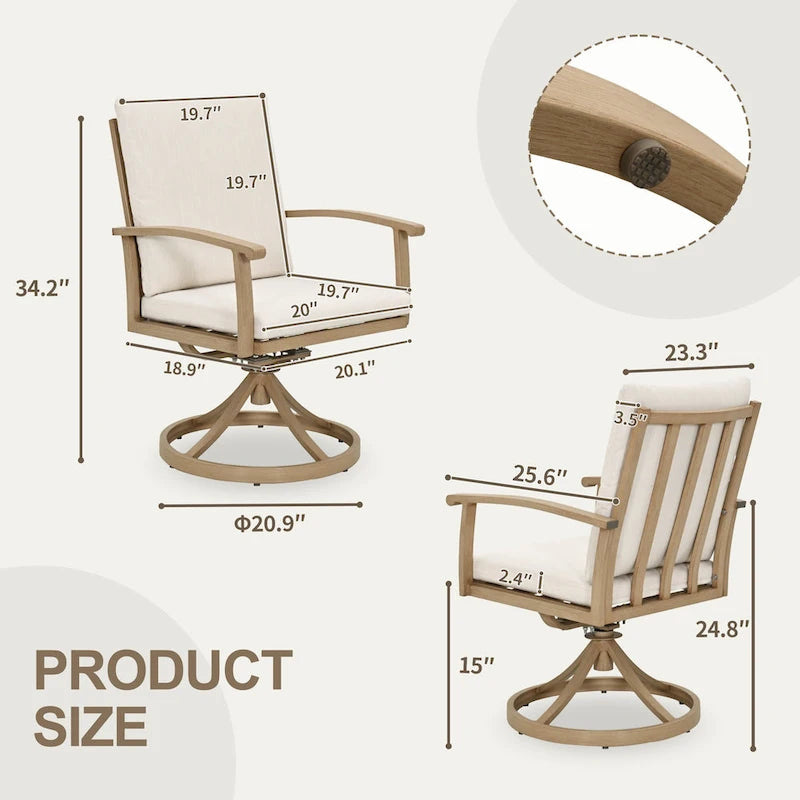 EGEIROS LIFE AluLux 7-Piece Aluminum Patio Dining Set with 6 Swivel Dining Chairs and Washable Cushions