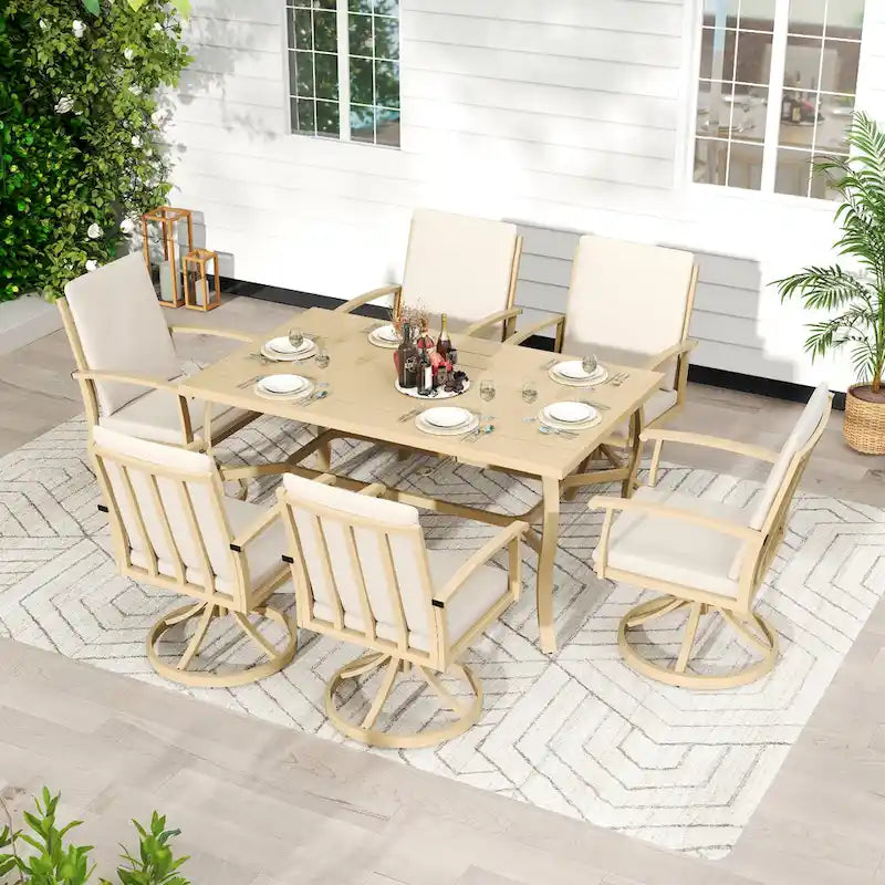 EGEIROS LIFE AluLux 7-Piece Aluminum Patio Dining Set with 6 Swivel Dining Chairs and Washable Cushions