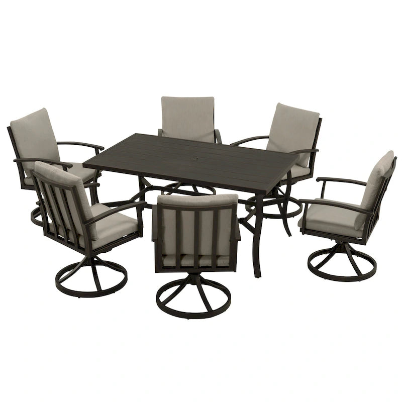 EGEIROS LIFE AluLux 7-Piece Aluminum Patio Dining Set with 6 Swivel Dining Chairs and Washable Cushions
