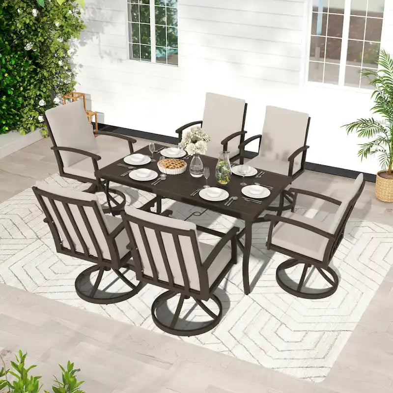 EGEIROS LIFE AluLux 7-Piece Aluminum Patio Dining Set with 6 Swivel Dining Chairs and Washable Cushions