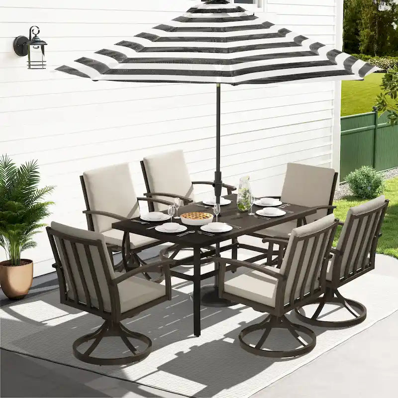 EGEIROS LIFE AluLux 7-Piece Aluminum Patio Dining Set with 6 Swivel Dining Chairs and Washable Cushions