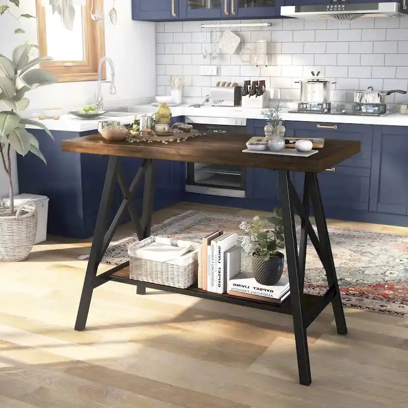 Industrial Weathered Oak 47-inch Wide Wood Top Counter Height Table by