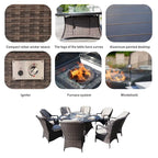 9 Pieces Outdoor Wicker Gas Fire Pit Dining Set Round Table with Chairs