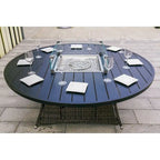 9 Pieces Outdoor Wicker Gas Fire Pit Dining Set Round Table with Chairs