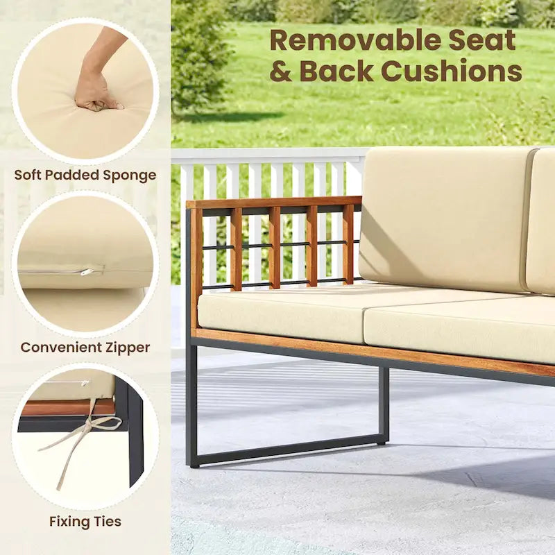 4 PCS Outdoor Furniture Set Wood Outdoor Sofa Set W/ Soft Cushions