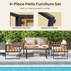 4 PCS Outdoor Furniture Set Wood Outdoor Sofa Set W/ Soft Cushions
