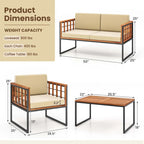 4 PCS Outdoor Furniture Set Wood Outdoor Sofa Set W/ Soft Cushions