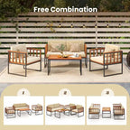 4 PCS Outdoor Furniture Set Wood Outdoor Sofa Set W/ Soft Cushions