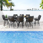 Patio Festival 11-Piece Patio Bar Height Dining Set with Grey Cushions